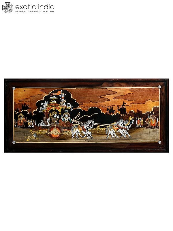 31" Mahabharata View - Krishna Gyan | Natural Color On Wood Panel With Inlay Work