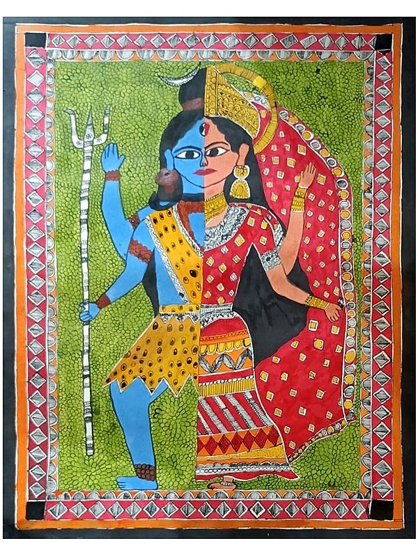 Ardhnarishwar - Lord Shiva And Parvati | Acrylic Color On Handmade Paper | By Annu Kumari