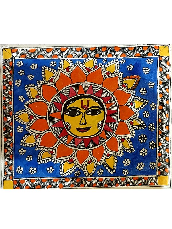 Painting of Sun God | Acrylic Color on Handmade Paper | By Annu Kumari