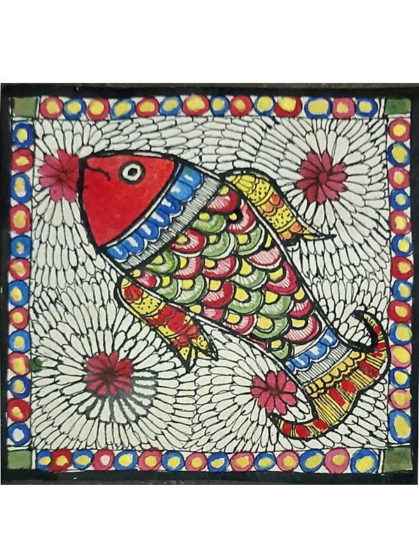 Colourful Fish - Madhubani Painting by Annu Kumari | Acrylic Color on Handmade Paper