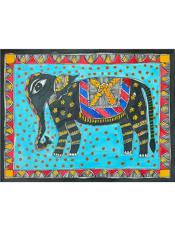 Beautiful Calm Elephant Of Madhubani | Acrylic Color On Handmade Paper | By Annu Kumari
