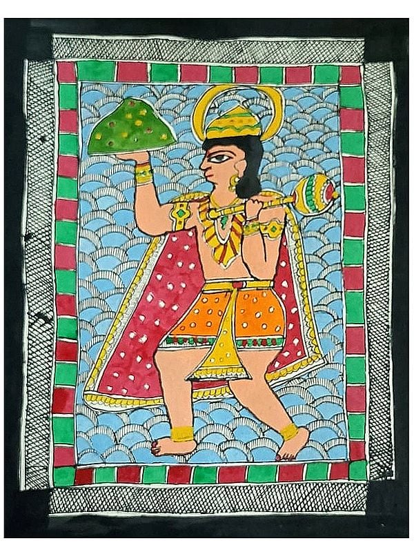 Madhubani Painting Of Lord Hanuman | Acrylic Color On Handmade Paper | By Annu Kumari