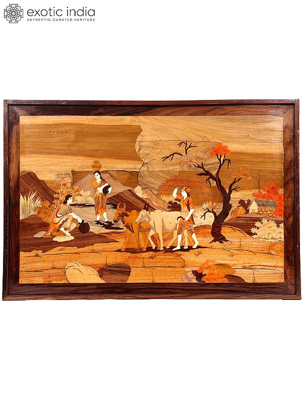 Village View | Natural Color on Wood Panel with Inlay Work