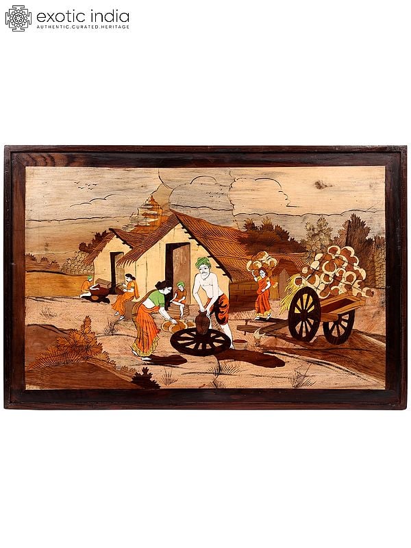 Rural Life | Natural Color on Wood Panel with Inlay Work