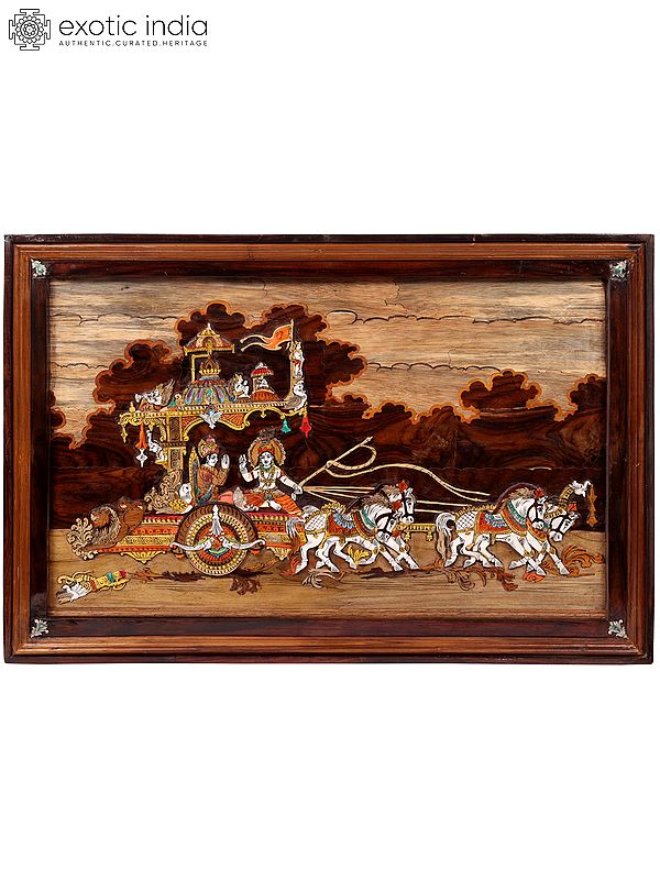 Geeta Updesha - Lord Krishna Guiding Arjuna In Mahabharata | 3D Wood Panel