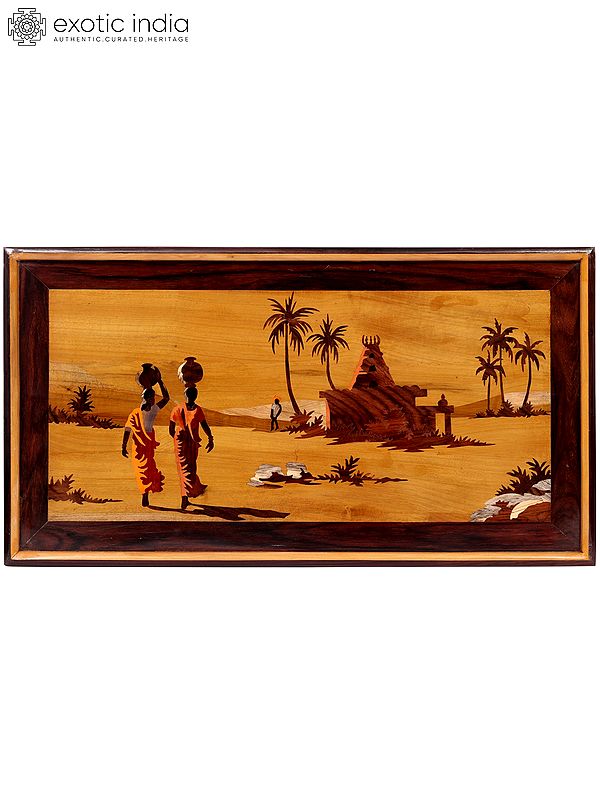28" Rural Women Carrying A Pot - Paniharin | Natural Color On Wood Panel With Inlay Work