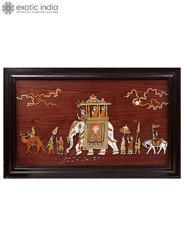 48" King Royal Procession | Natural Color On 3D Wood Painting With Inlay Work