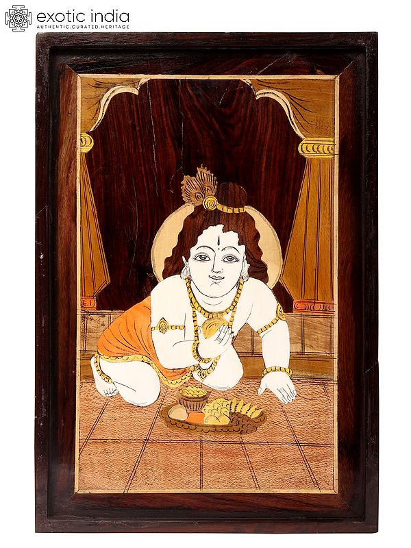 19" Bal Gopal | Natural Color on Wood Panel with Inlay Work