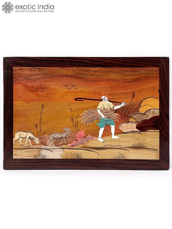 Life of a Goatherder | Natural Color on Wood Panel with Inlay Work