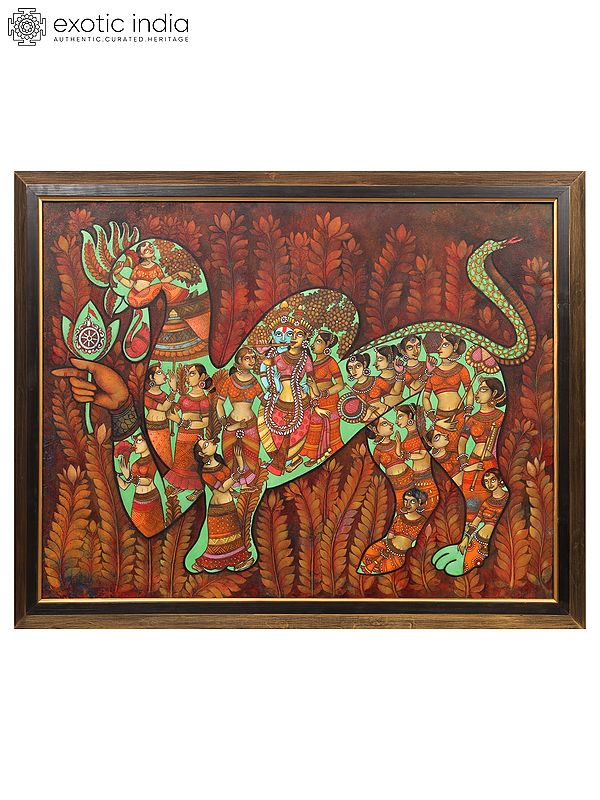 Radha Krishna with Gopis - Abstract Painting | Acrylic on Canvas | With Frame