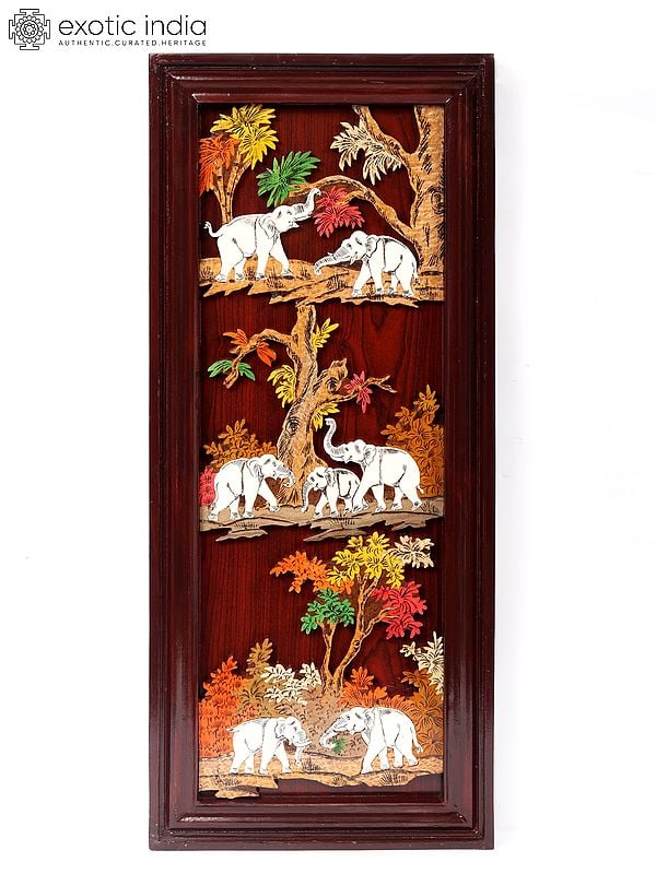 30" 3D Elephant Art Wood Panel with Inlay Work