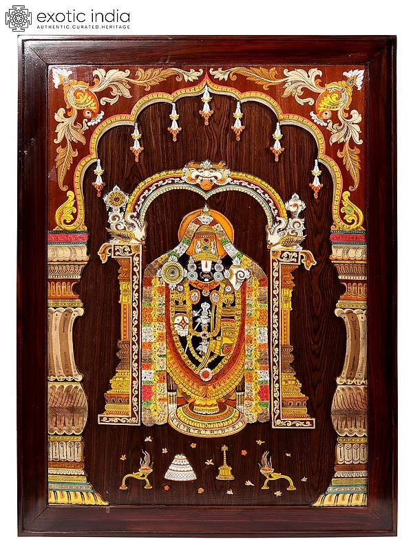 48" 3D Tirupati Balaji (Lord Venkateshwara) | Wood Panel with Inlay Work