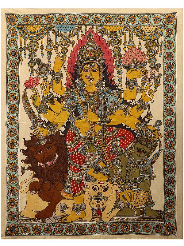The Angry Goddess Durga | Kalamkari Painting On Cotton