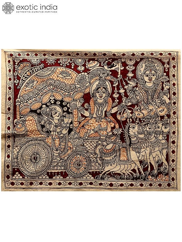 Geeta Updesh To Arjun - Lord Krishna | Kalamkari Painting On Cotton