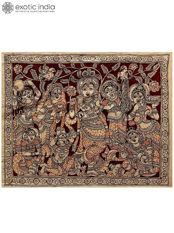 Lord Krishna with Gopis | Kalamkari Painting on Cotton