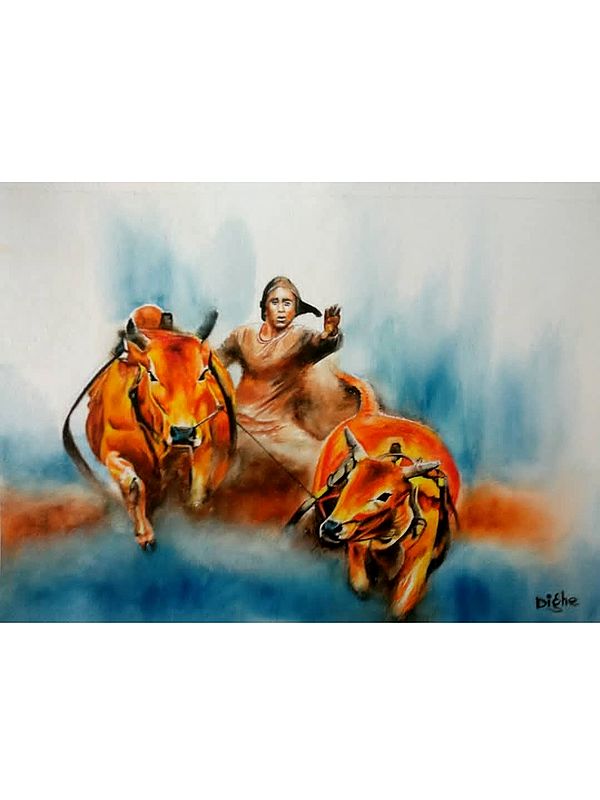 Bull Racing in Kerala (Maramadi) | Painting by Akshay Dighe