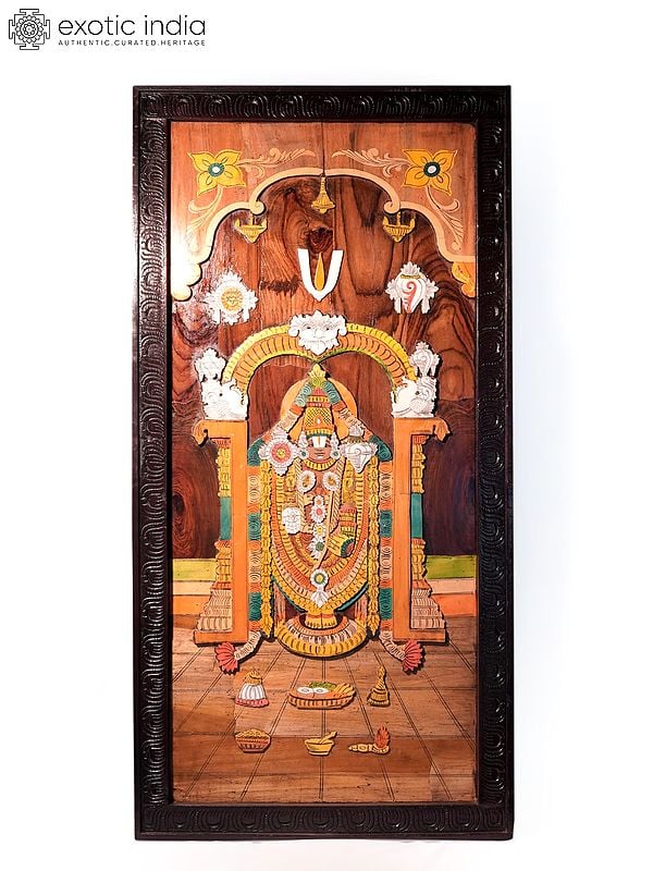 48" Attractive Panel Of Tirupati Balaji | Natural Color On 3D Wood Painting With Inlay Work
