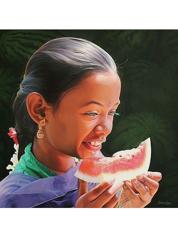 Girl with Watermelon | Painting by Gokulam Vijay