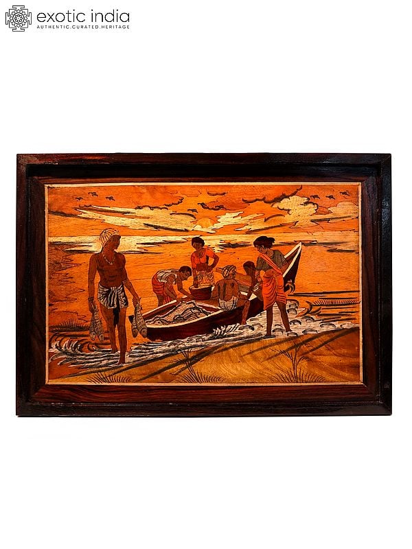 19" The Fishing Point | Natural Color On Wood Panel With Inlay Work