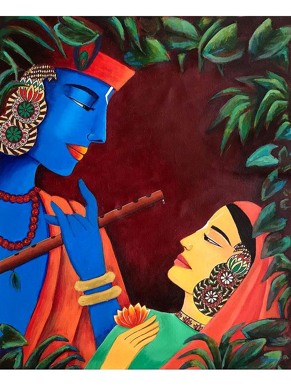 Attractive Krishna And Radha | Acrylic And Ink On Canvas | By Kangana Vohra