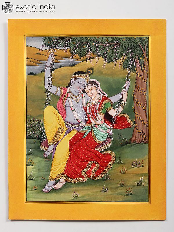 Radha Krishna on Swing | Watercolor Painting