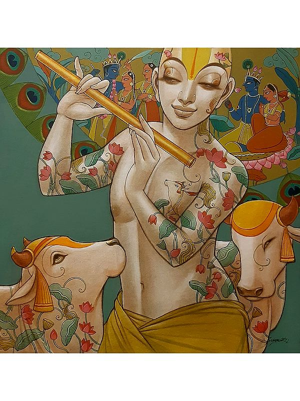 Divine Flute | Mixed Media on Canvas | Painting by Sukanta Das