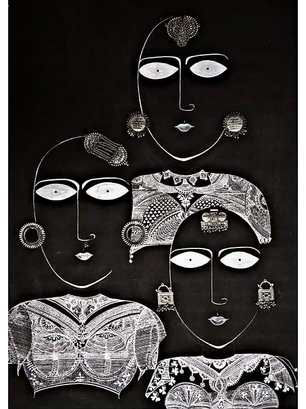 Beautiful Tribal Brides | Pen On Paper And Mixed Media | With Frame | By Ashish Agarwal