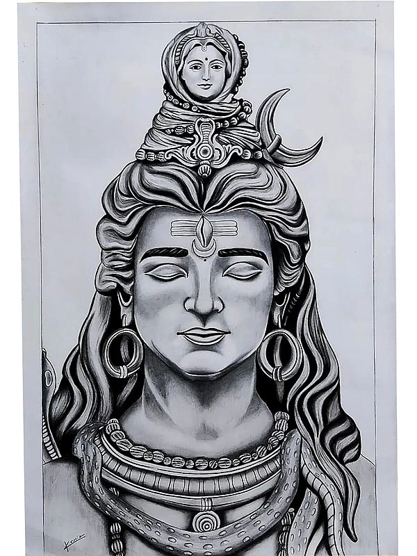Lord Shiva With Maa Ganga | Charcoal On Paper | By Krutik Jangir