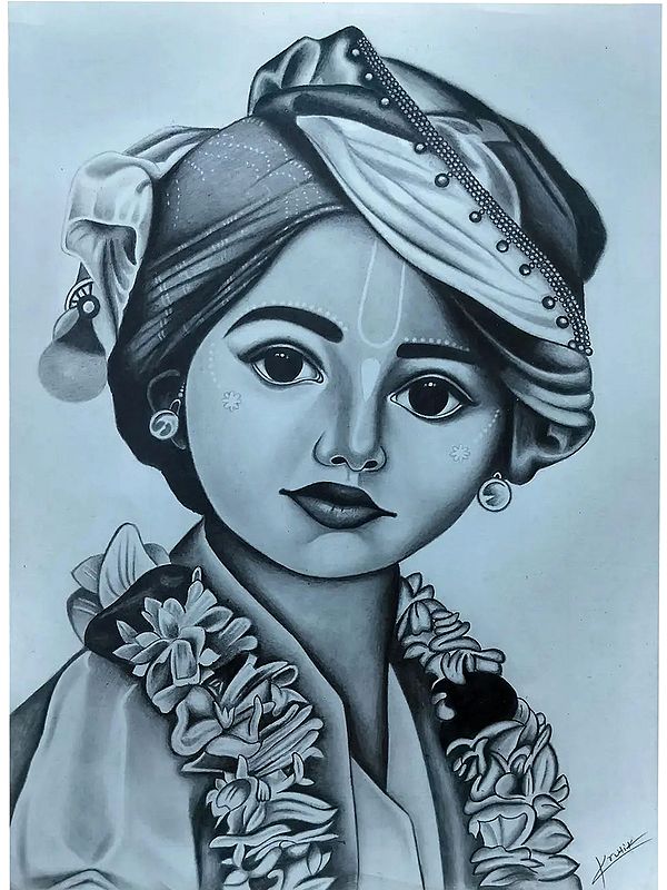 Cute Little Krishna | Charcoal On Paper | By Krutik Jangir