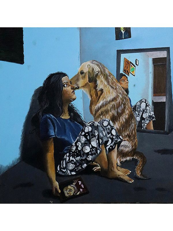Girl With Her Dog | Acrylic On Canvas | Kanishk Gautam
