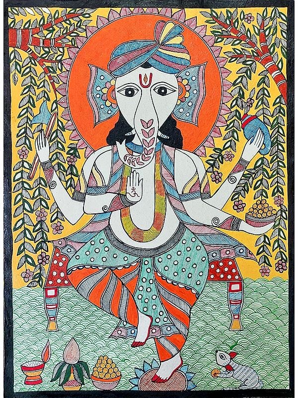 Shree Ganesha | Acrylic Color On Hand Made Paper | Lalita Ray