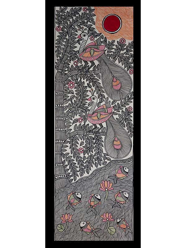 Peacock Madhubani Art | With Frame | Acrylic Color On Hand Made Paper | Lalita Ray