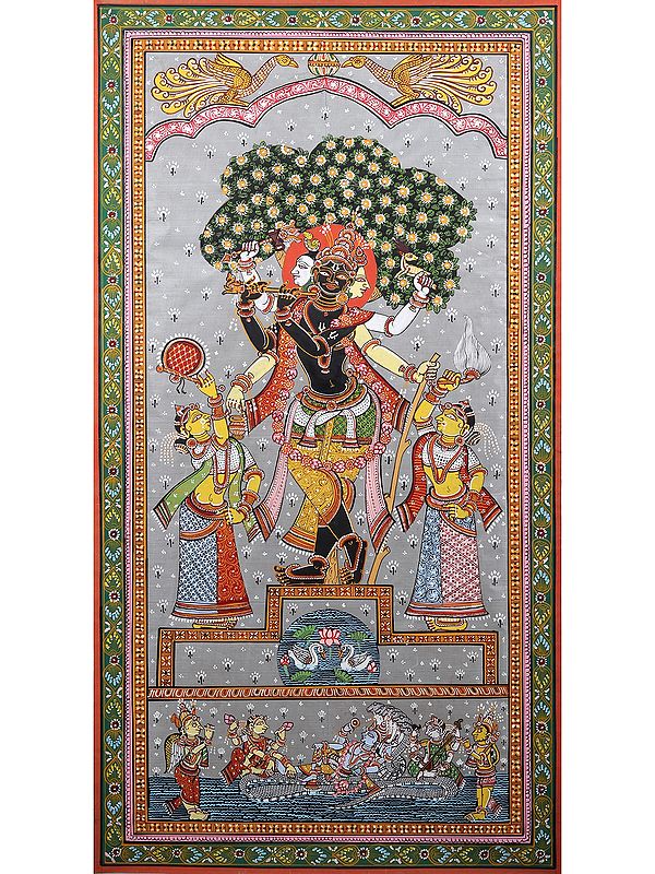 Cosmic Krishna as Brahma Vishnu Mahesh | Painting By Purna Chandra