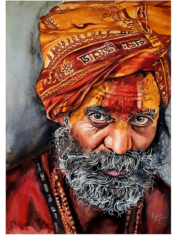 Sadhu Baba | Watercolour On Paper | Priya Ghosh