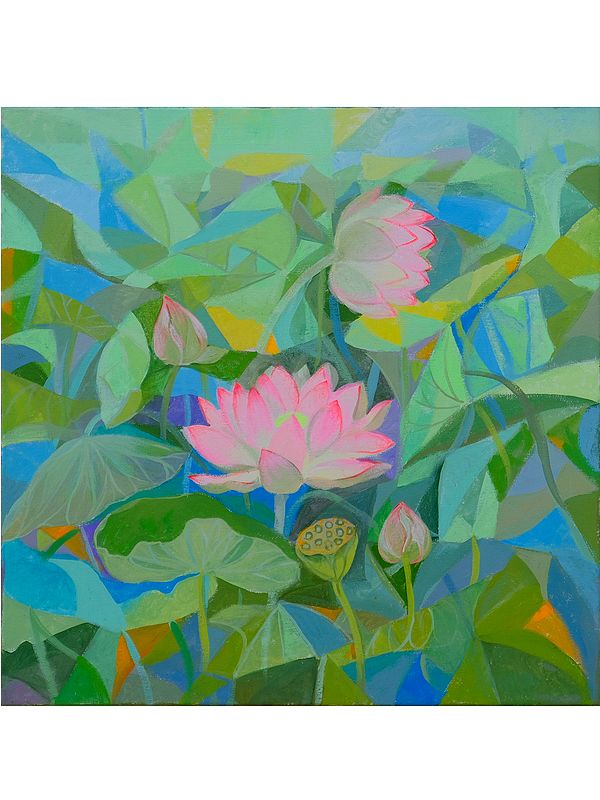 Beautiful Lotus Pond Painting | Acrylic On Canvas | By Sumita Maity