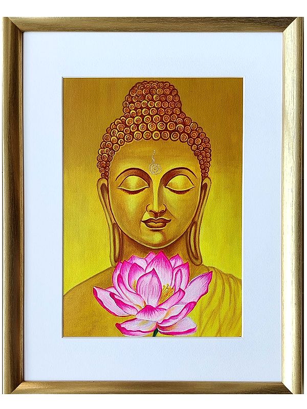 Meditating Buddha With Lotus Flower Painting | With Frame | Acrylic On Canvas | By Sannidha