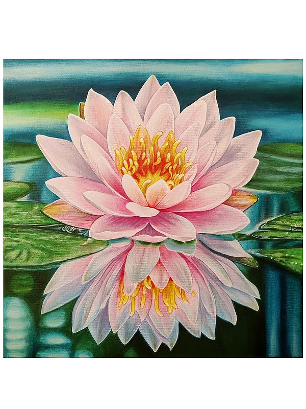 Beautiful Lotus Flower With Pond Painting | Acrylic On Stretched Canvas | By Sannidha