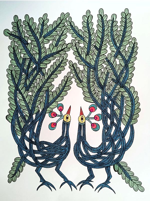 Artistic Peacocks - Gond Art | Alcohol Markers And Fineliners On Paper | By Ruchi