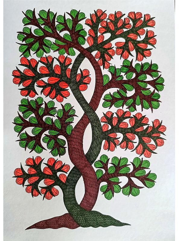 Colorful Tree of Life - Gond Art | Alcohol Markers and Fineliners on Paper | By Ruchi