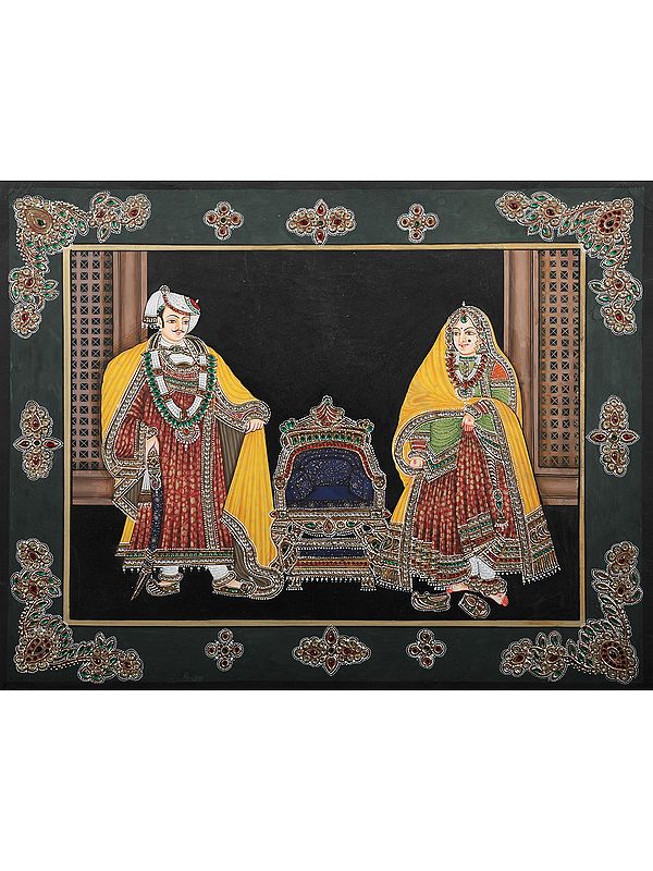 Beautiful Queen With King | With Inlay Work | Stone On Base Paper | By Kailash Chandra