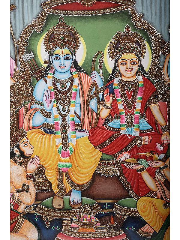 Beautiful Ram Darbar With Gods With Inlay Work With Frame Gold