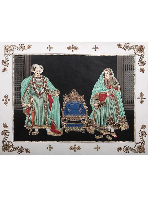 Prince And Princess With Attractive Dressing - Embossed With Inlay Work | Natural Colors On Paper | By Kailash Chandra
