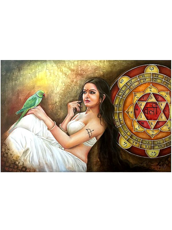 Beautiful Lady With Lovely Parrot Painting | Oil On Canvas | By Ranjeeta Kumar