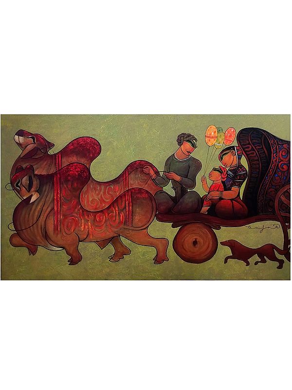 Bullock Cart | Acrylic On Canvas | By Ramesh Gujar