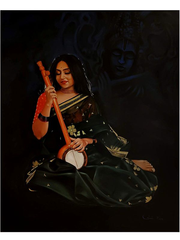 Krishna Ji In Background - Sadhana By Woman Painting | Acrylic On Canvas | By Shweta Rukme
