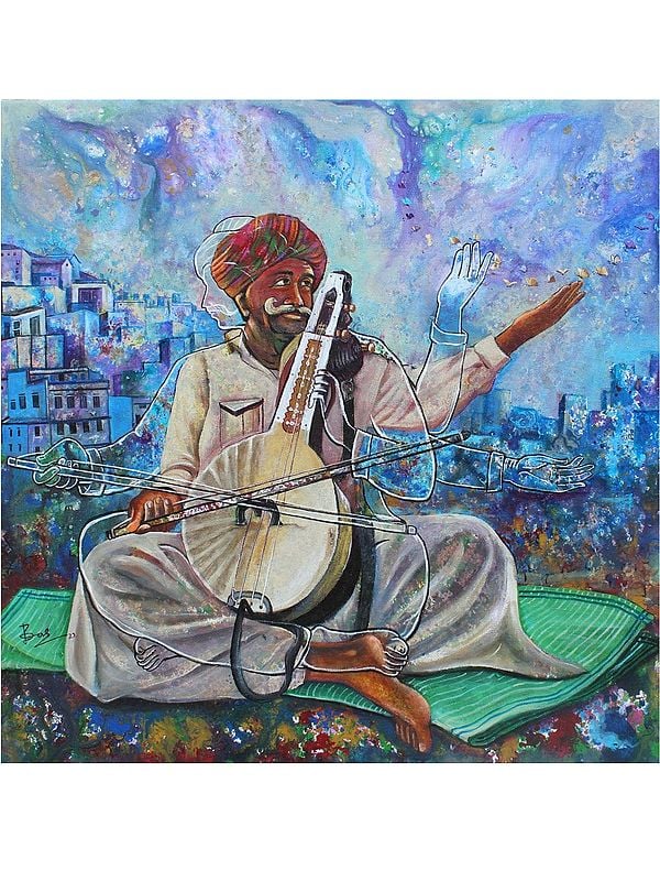 The Old Man With His Melody Painting | Acrylic On Canvas | By Pradeepta Kishore Das