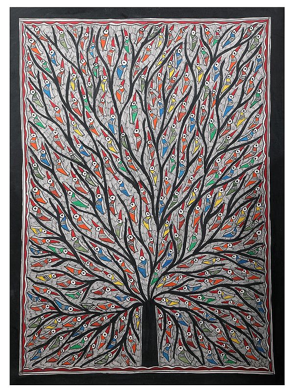 Tree Of Life With Colorful Birds | Handmade Paper | By Ashutosh Jha