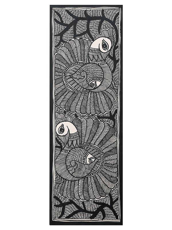 Pair of Peacock and Fish | Madhubani Art on Handmade Paper