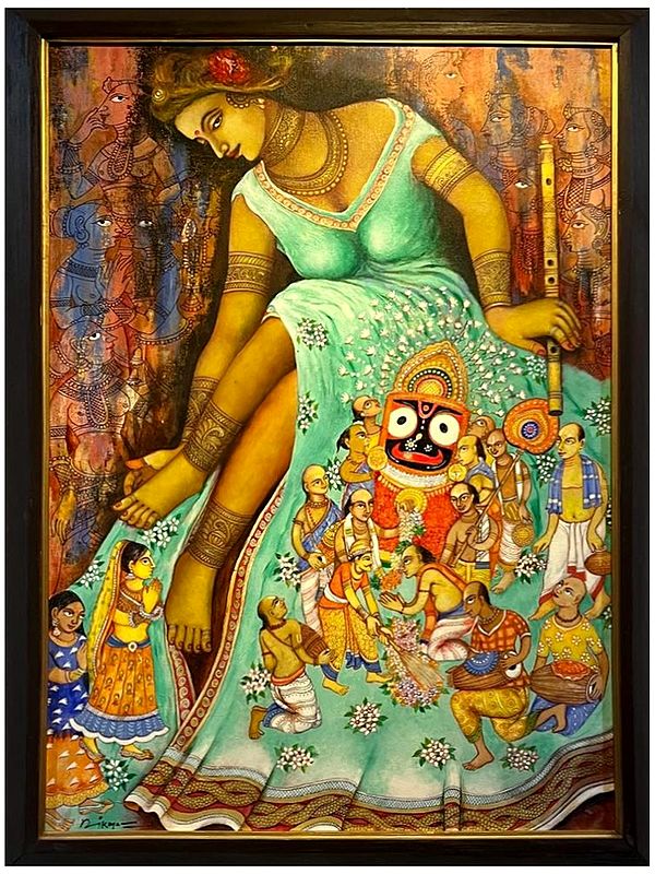 Devotee Of Lord Jagannath With Radha Rani | Acrylic On Canvas | By Nikunja Bihari Das | With Frame