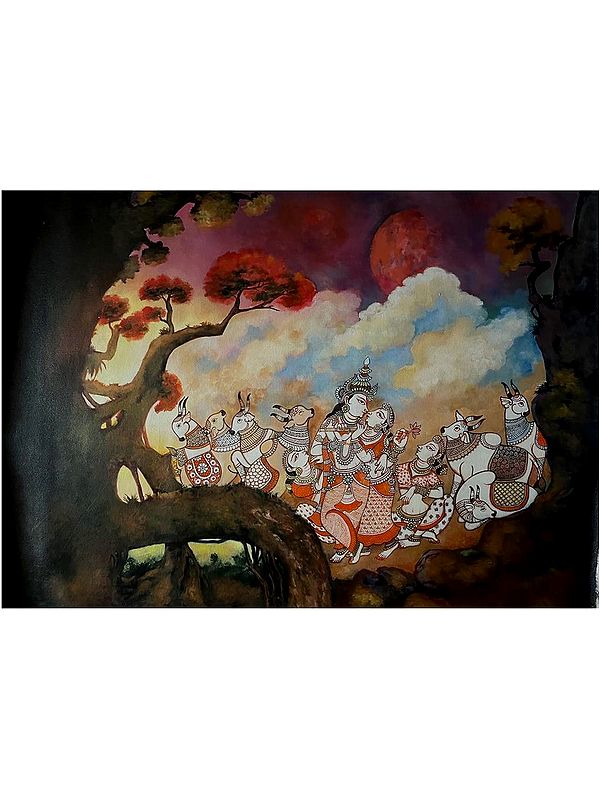 A Leela Of Vrindavan | Acrylic On Canvas | By Nikunja Bihari Das | With Frame